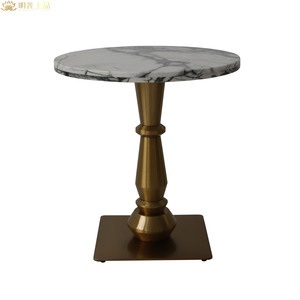 M2809 Natural Marble Round Restaurtant Table Metal Stainless Steel 2 Seats Lxury Dining Tables