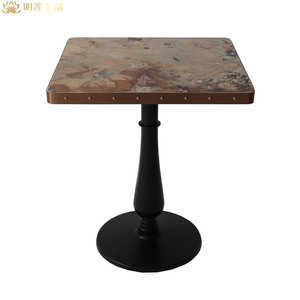 M2808 Modern Design Natural Marble 4 Seats Dining Table Metal Base Square Restaurant Tables