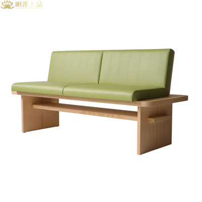 M2849 Modern Green Leather Wooden Restaurant Booth Seating Sofa